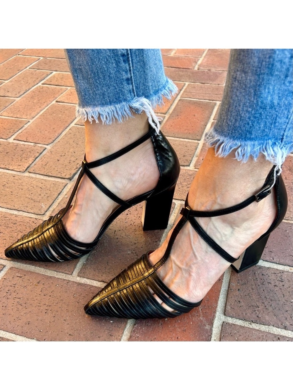 Sarto by Franco Sarto Saira T-Strap Pump Black Leather High Heels 10